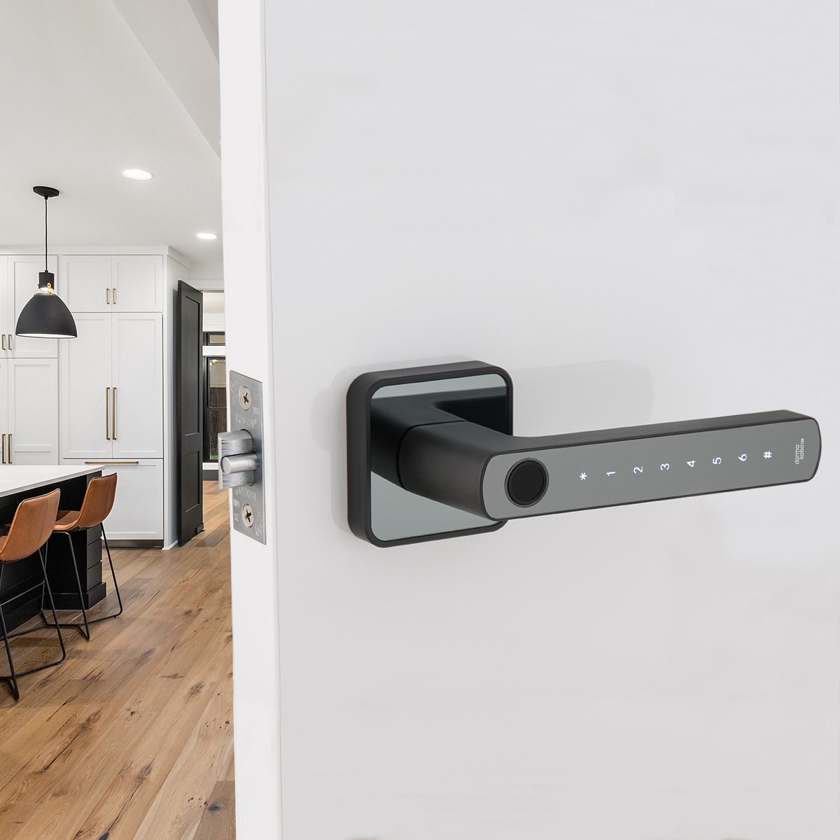 Rose Black Digital Door Lock on Door to Kitchen from Garage