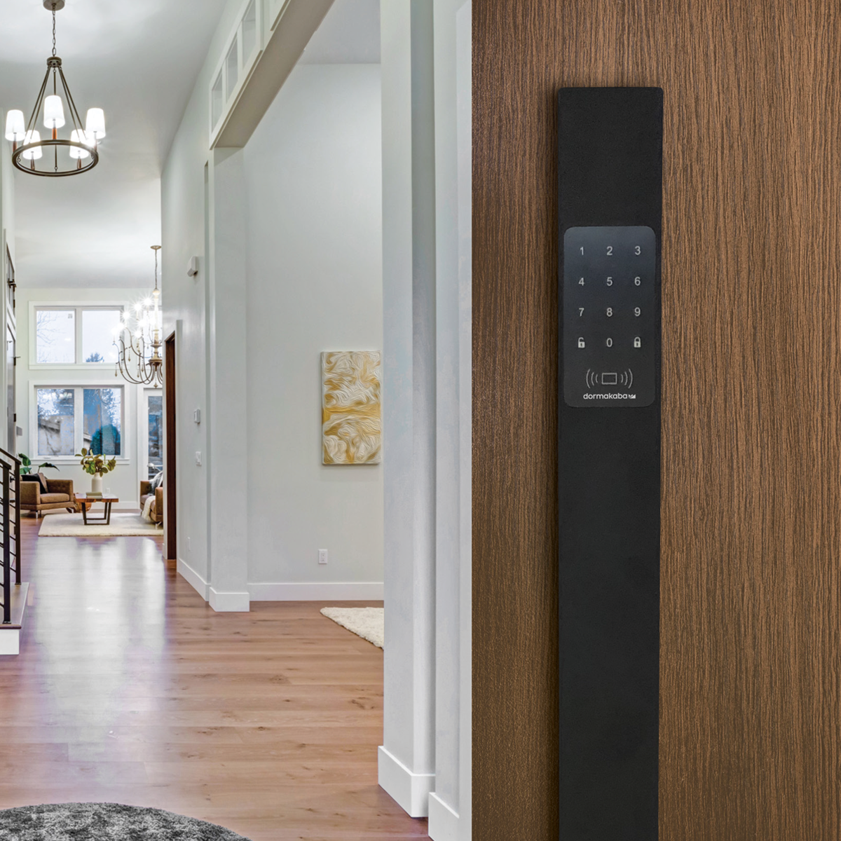 The Grange Digital Door Lock on wooden front door hallway